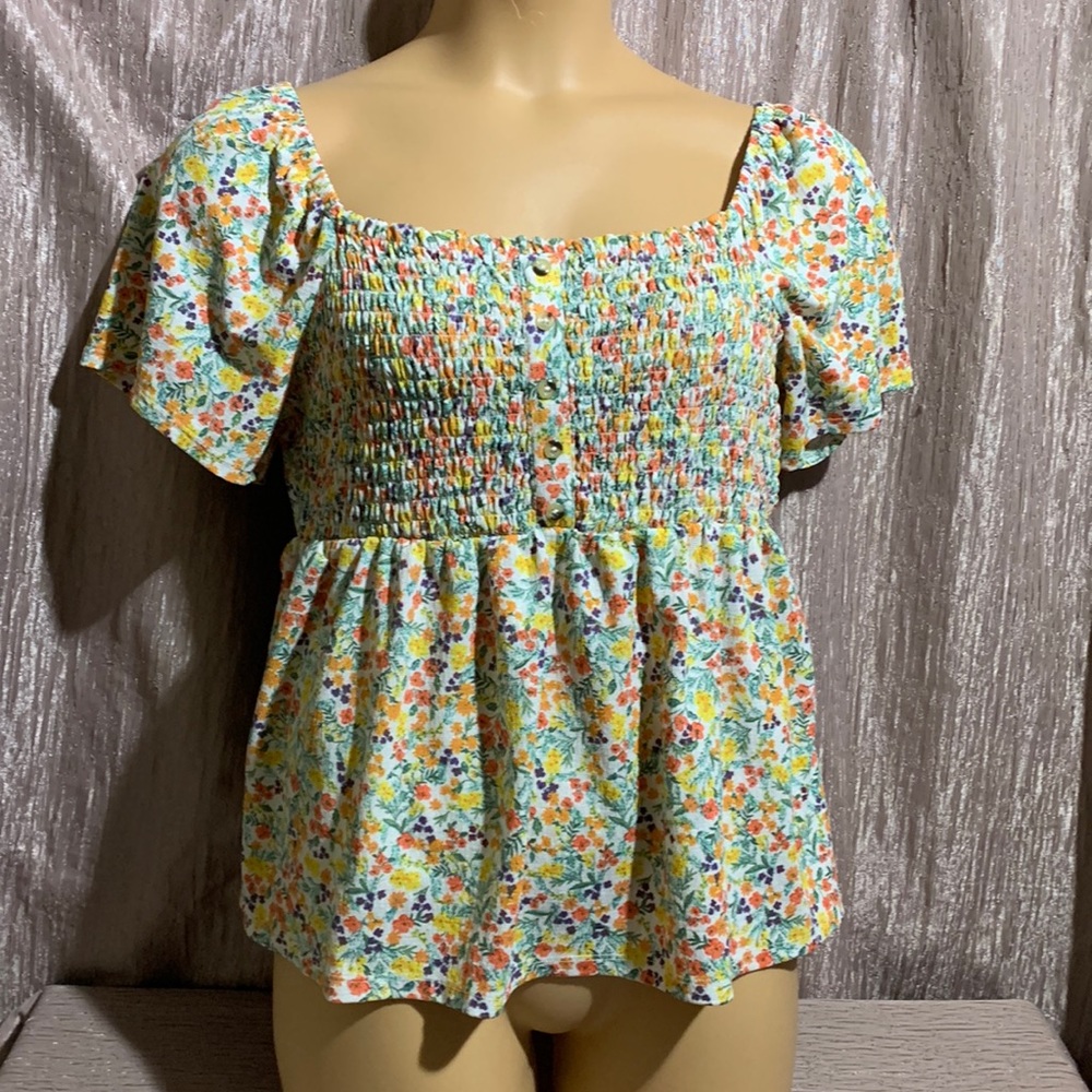 NOBO Top Blouse Floral White Orange Purple Yellow Size XXL 19 Girls